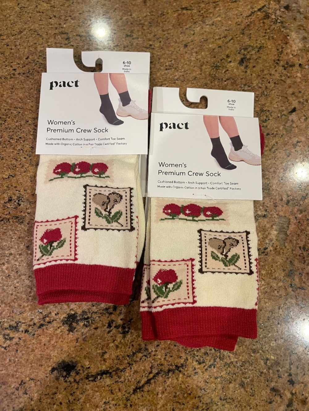Pact Fruit Stamps Premium Crew Socks Two Pair NWT!